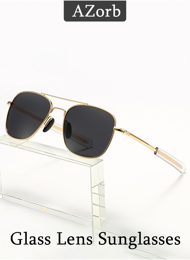 AZorb Aviator Sunglasses Men Women Polarized 100% Real Glass Lens Sun Glasses for UV400 Protection Men's Eye Sunglasses Gold  - Image 2