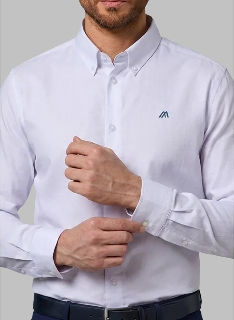 مانرزم The Crisp Everyday White Non Iron Oxford Shirt with Sharp Finish - Image 2