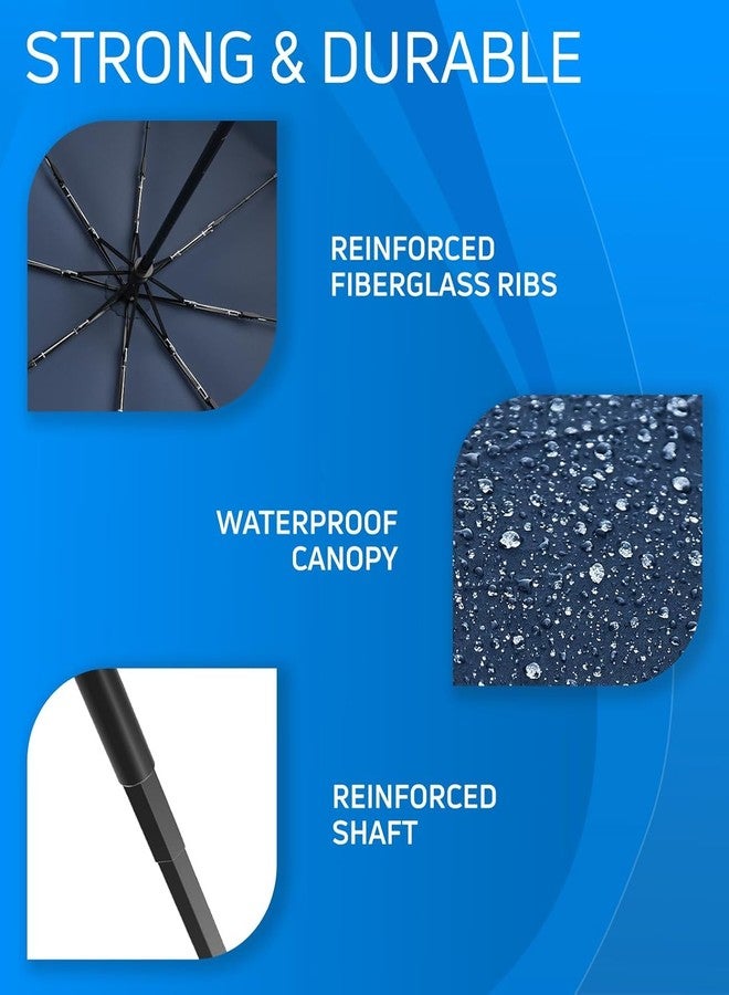 Contacts Windproof Compact Umbrella for Rain - Travel Folding Umbrella with Auto Open & Close - Portable, Lightweight & Durable for Men & Women (Navy Blue) - Image 3