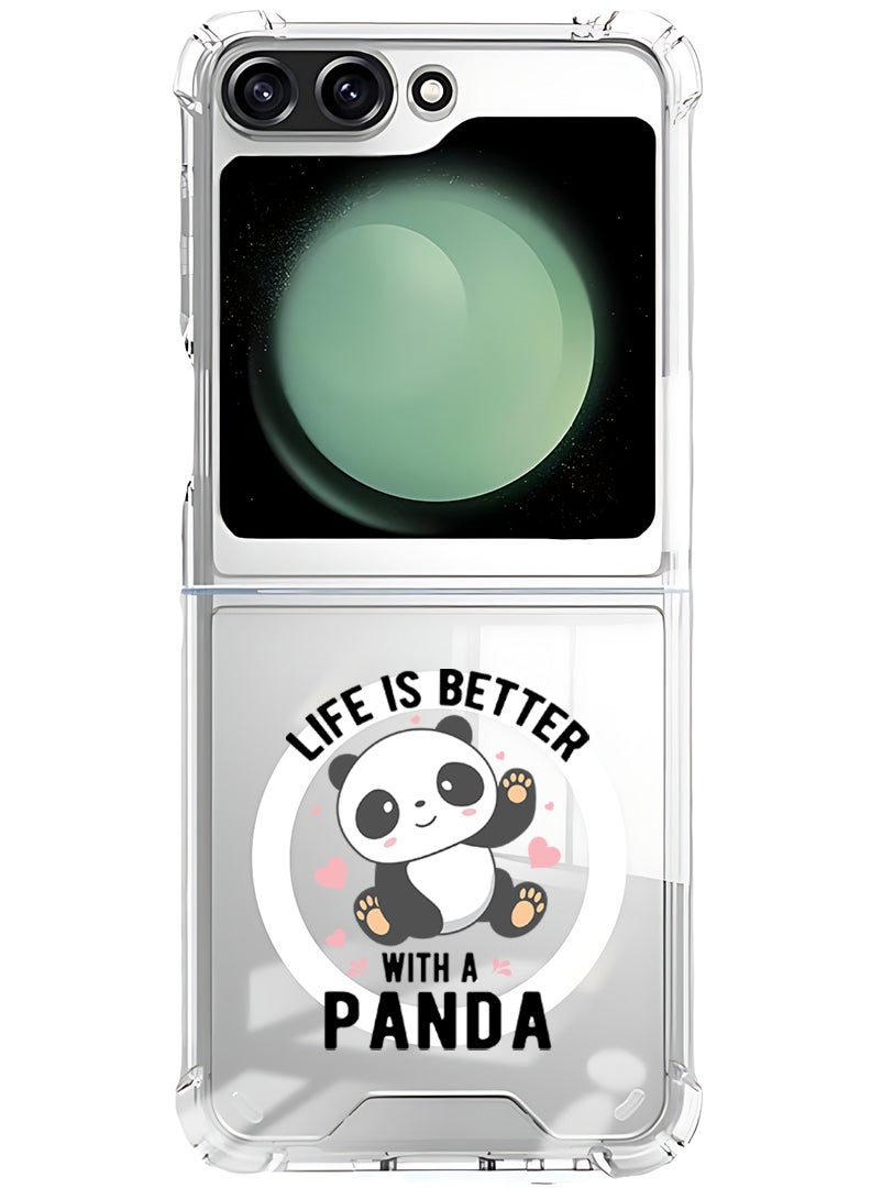 Theodor Magnetic Case for Samsung Galaxy Z Flip 6 Compatible with MagSafe Wireless Charging, Shockproof Phone Bumper Cover Life is better with panda black - Image 1
