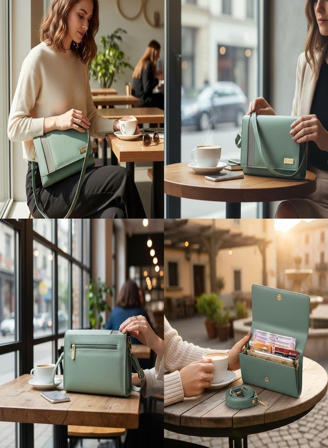 ALSU Women's trendy Sling Bag Light Green | handbag | purse | crossbody bag| deattachable straps |card slots (irf-019Lgrn) - Image 3