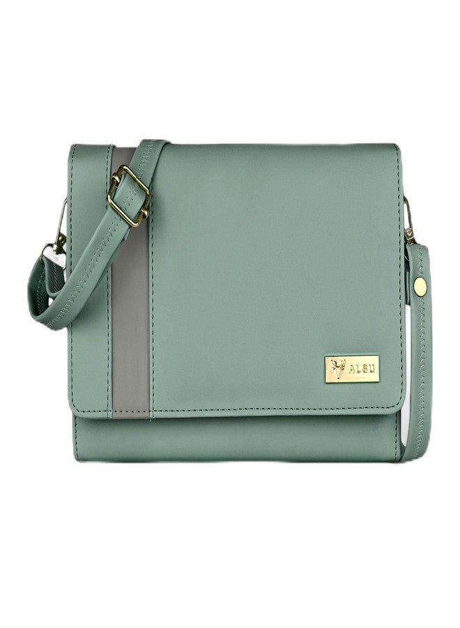 ALSU Women's trendy Sling Bag Light Green | handbag | purse | crossbody bag| deattachable straps |card slots (irf-019Lgrn) - Image 1