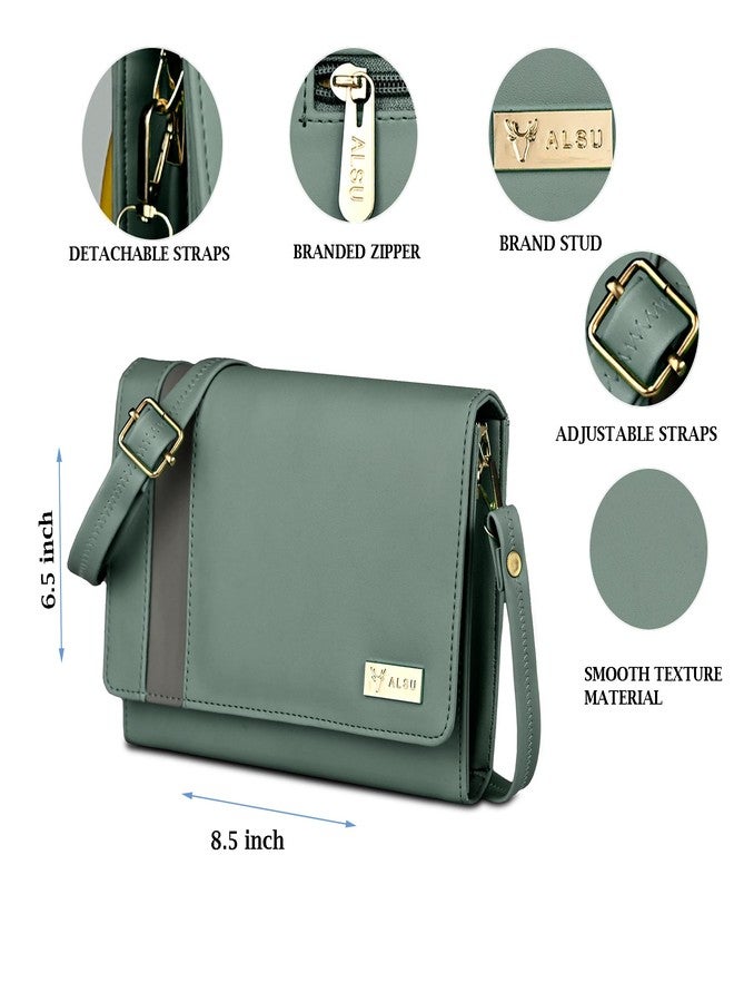 ALSU Women's trendy Sling Bag Light Green | handbag | purse | crossbody bag| deattachable straps |card slots (irf-019Lgrn) - Image 4