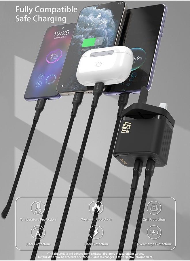 DUDAO - 45W GaN Dual USB C Fast Charger, Type C PD Wall Charger, USB C Power Adapter with Smart Temperature Control IC, 9-Layer Safety Protection, Compatible with iPhone, Samsung, Huawei, Xiaomi, MacBook, Laptop, Tablet - Image 1