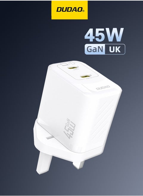 45W GaN Dual USB C Fast Charger, Type C PD Wall Charger, USB C Power Adapter with Smart Temperature Control IC, 9-Layer Safety Protection, Compatible with iPhone, Samsung, Huawei, Xiaomi, MacBook, Laptop, Tablet