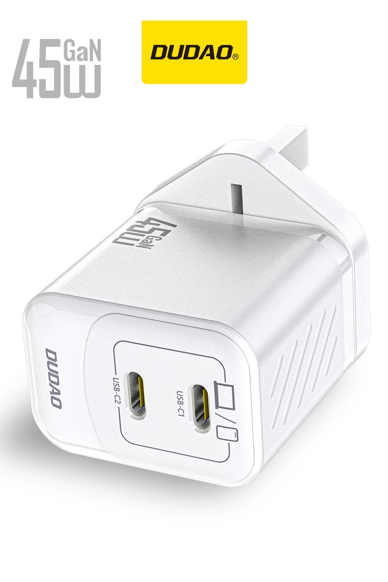 DUDAO 45W Samsung Charger GaN Dual USB C Fast Charger, Type C Wall Charger, USB C Laptop Charger Power Adapter, 9-Layer Safety Protection, Smart Temperature Control, Compatible with iPhone, Samsung, Huawei, Xiaomi, MacBook, Laptop, Tablet - Image 1