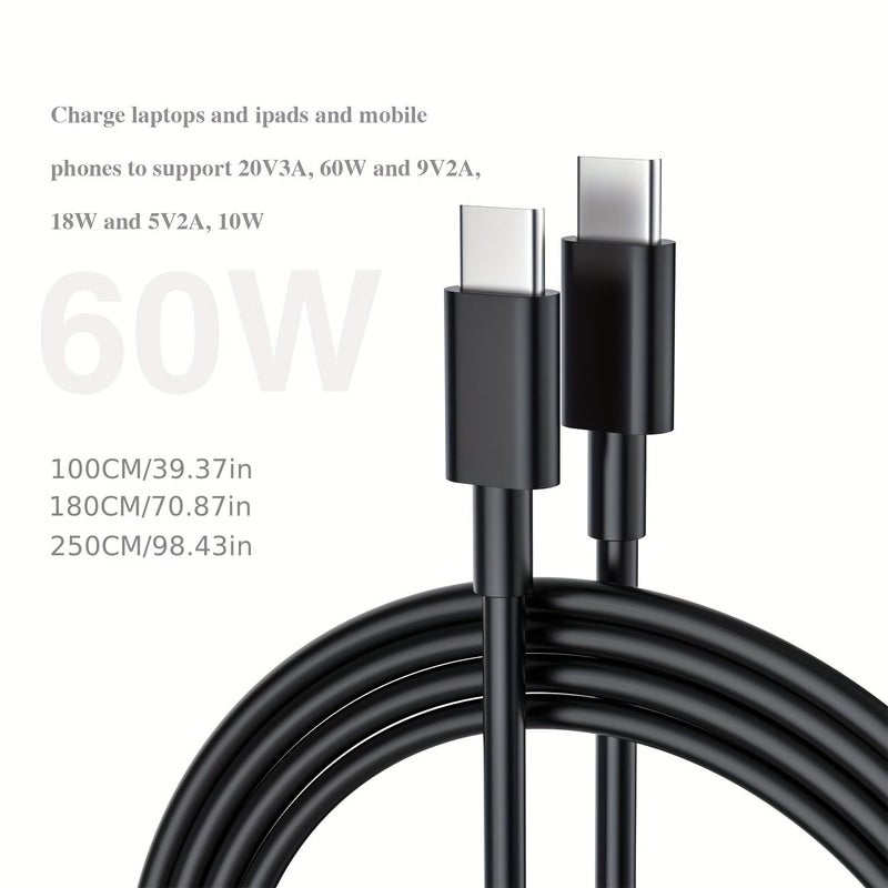 Black 3pcs TPE USB C to C 60W 3A Data Cable 39in 71in 98in - Image 2