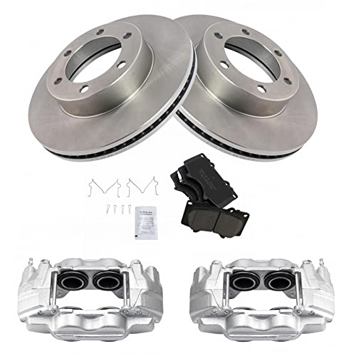 TRQ Front Brake Pad & Rotor Kit Brake Caliper Brake Pads Brake Rotor Ceramic Compatible with 2001-2007 Toyota Sequoia 2000-2006 Tundra - Image 1