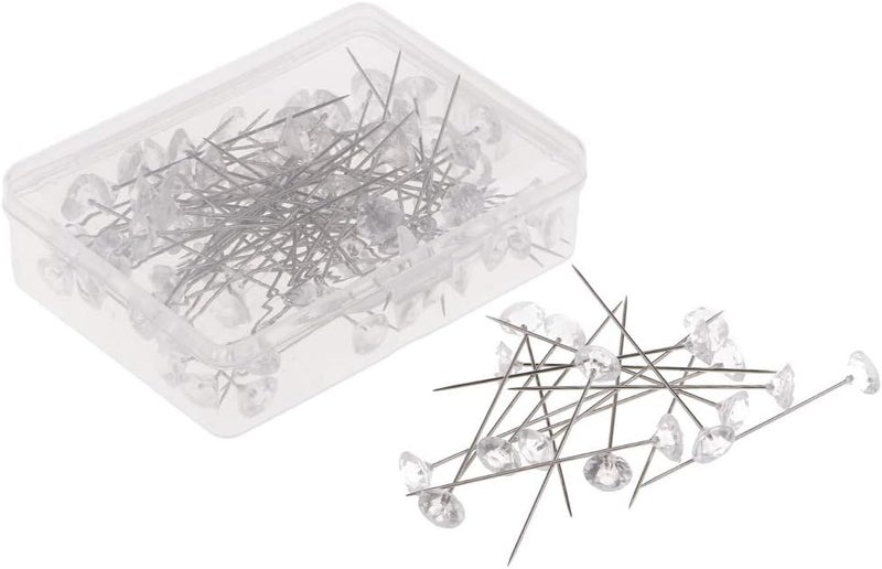 klarako Crystal Diamante Corsage Pins Pack 100x3 Inch Long Clear Diamond Head Pins Flower Floral Bouquet Pins Decoration Dressmaking Sewing DIY Quilting Pins - Image 1