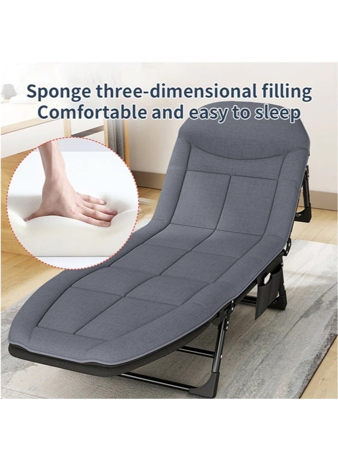 XiuWoo Portable Foldable Camping Bed, Adjustable Medical Bed, Comfortable Recliner Bed Lounger Chair, Single Sleeping Bed, Resting Bed, Adults Camping Cot for Outdoor Beach Office Grey 200*64cm - Image 5