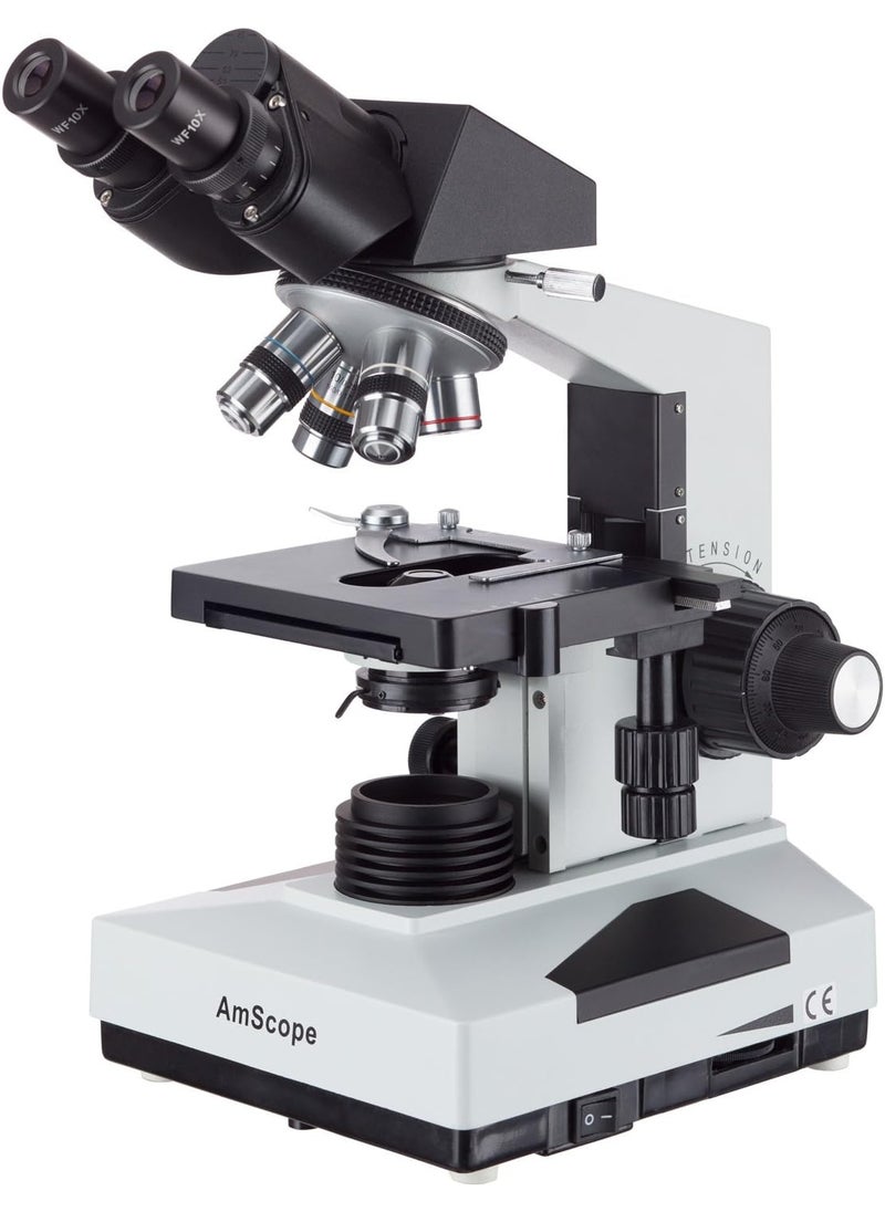 AmScope AmScope B490B Compound Binocular Microscope WF10x and WF20x Eyepieces 40X2000X Magnification Brightfield Halogen Illumination Abbe Condenser DoubleLayer Mechanical Stage Sliding Head HighResolution Optics AntiMold  White  - Image 1