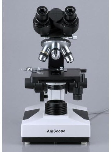 AmScope AmScope B490B Compound Binocular Microscope WF10x and WF20x Eyepieces 40X2000X Magnification Brightfield Halogen Illumination Abbe Condenser DoubleLayer Mechanical Stage Sliding Head HighResolution Optics AntiMold  White  - Image 4