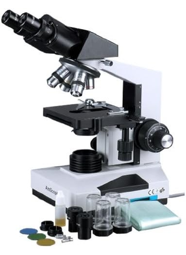 AmScope AmScope B490B Compound Binocular Microscope WF10x and WF20x Eyepieces 40X2000X Magnification Brightfield Halogen Illumination Abbe Condenser DoubleLayer Mechanical Stage Sliding Head HighResolution Optics AntiMold  White  - Image 2