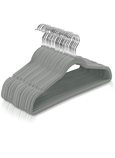 100 Pieces Of Non-Slip Seamless Velvet Cloth Rack Set, 360-Degree Rotating Velvet Hanger, Non-Slip Thickened Load-Bearing Design, Space-Saving Wardrobe Storage, Gray