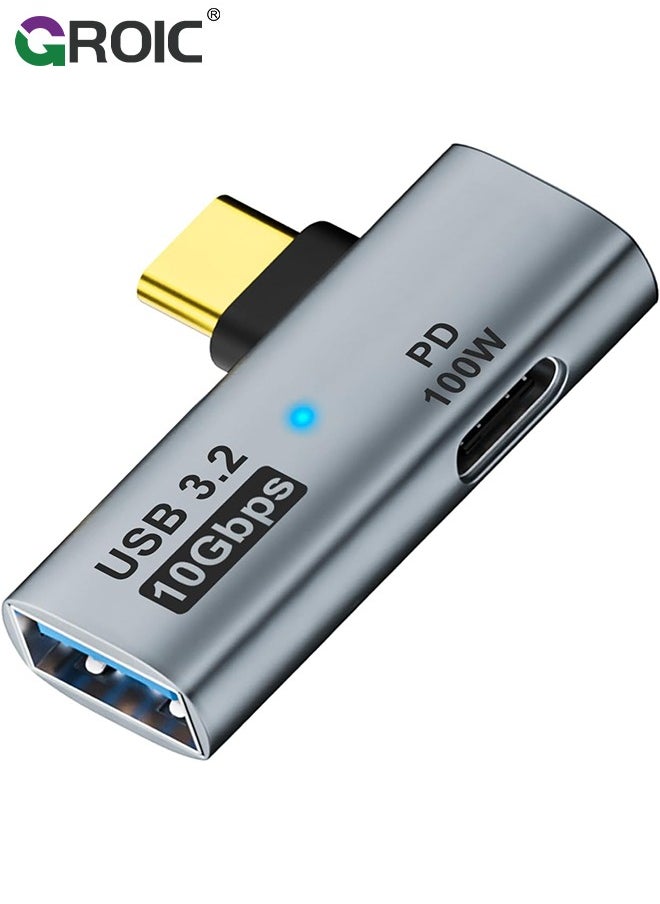 GROIC Grey 2 in 1 USB C to USB 3.2 Adapter with 100W Charging Port, Thunderbolt 4/3 OTG Converter for Rog Ally, Steam Deck, Quest 2, iPhone 15 Series, iPad, MacBook and More Type C Device  - Image 1