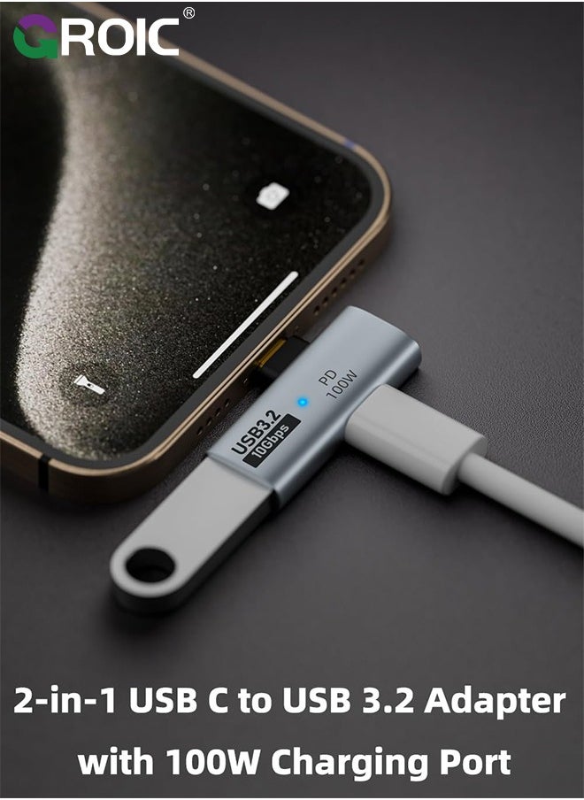 GROIC Grey 2 in 1 USB C to USB 3.2 Adapter with 100W Charging Port, Thunderbolt 4/3 OTG Converter for Rog Ally, Steam Deck, Quest 2, iPhone 15 Series, iPad, MacBook and More Type C Device  - Image 2