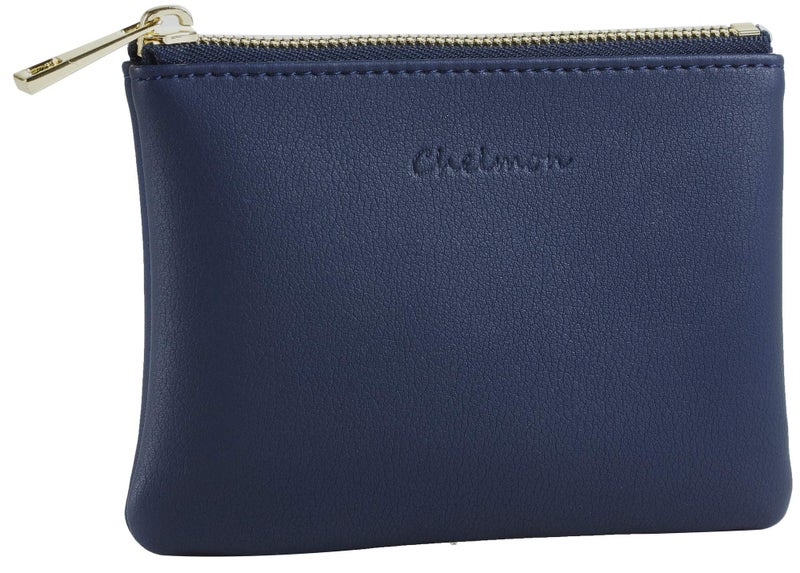 Chelmon Vegan Leather Coin Purse Pouch Change Purse With Zipper For Men Women (Blue Navy) - Image 1