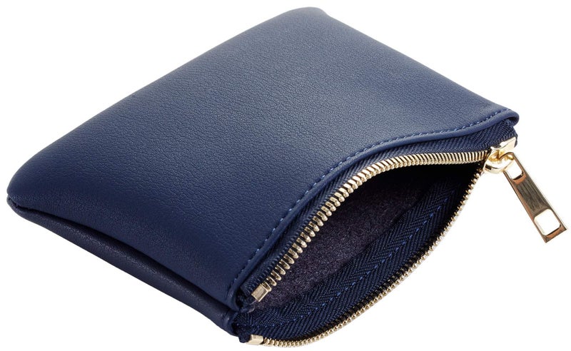 Chelmon Vegan Leather Coin Purse Pouch Change Purse With Zipper For Men Women (Blue Navy) - Image 3