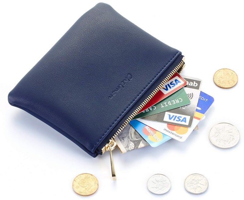 Chelmon Vegan Leather Coin Purse Pouch Change Purse With Zipper For Men Women (Blue Navy) - Image 2