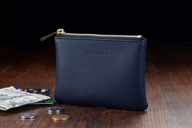 Chelmon Vegan Leather Coin Purse Pouch Change Purse With Zipper For Men Women (Blue Navy) - Image 5