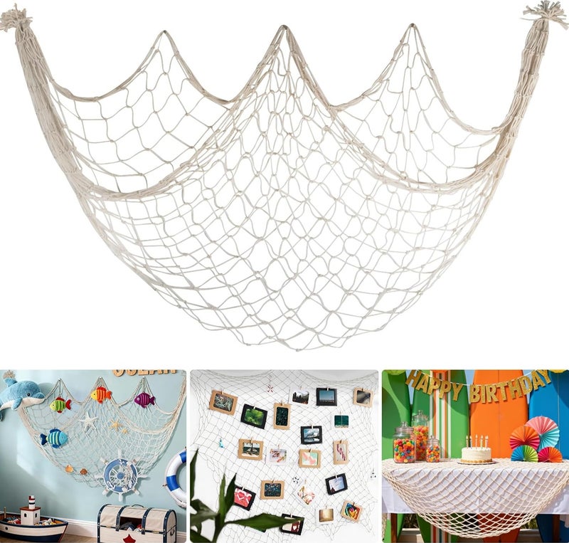 Tanyaz Fishing Net Decor, Beige Natural Cotton Large Decorative Fish Netting, Wall Ceiling Party Decorations. - Image 1