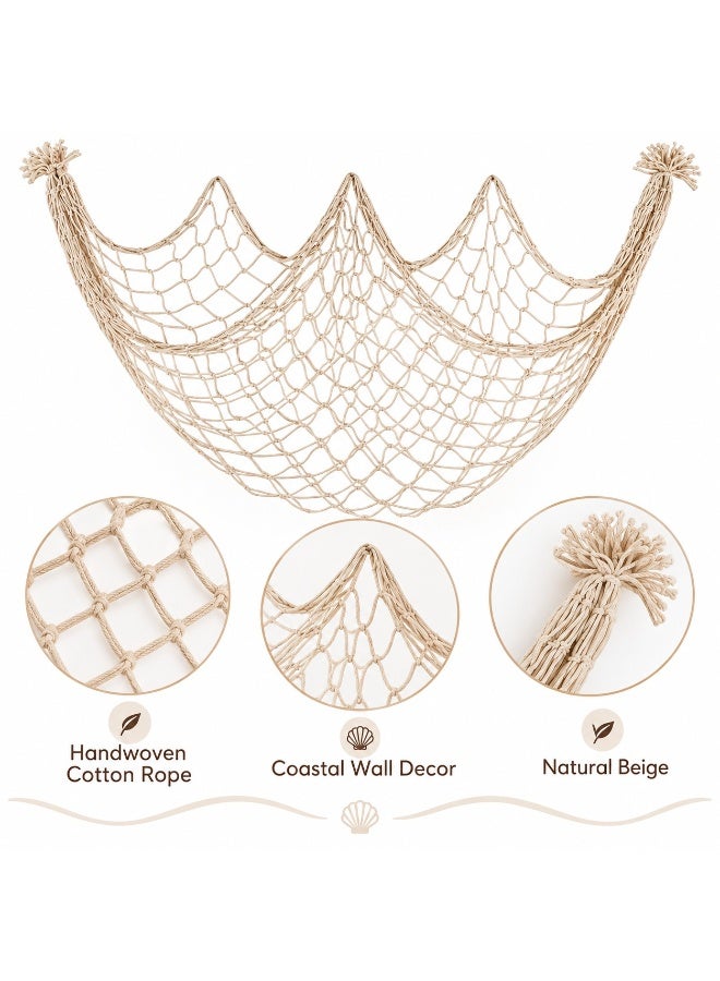 Tanyaz 2 PCS Decorative Hanging Net Wall Decor, Handwoven Cotton Rope Mesh Organizer, Coastal Boho Wall Display for Photos, Cards, Shells and Home Decoration, Natural Beige Rope Net for Bedroom Nursery Living Room (100*200 CM) - Image 3