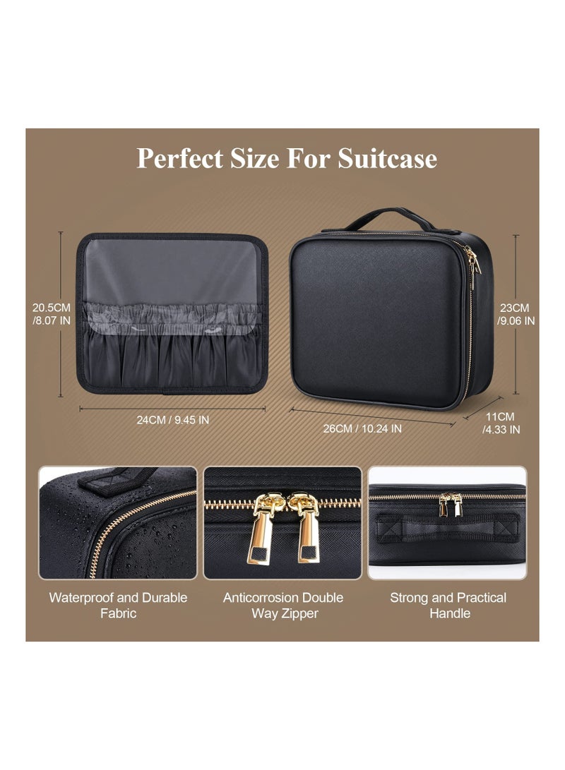 SYOSI Portable Travel Cosmetic Case, with Mirror LED Light 3 Adjustable Brightness Cosmetic Bag Adjustable Dividers Makeup Storage For Women, Makeup Accessories and Tools Case, Rechargeable,Waterproof - Image 2