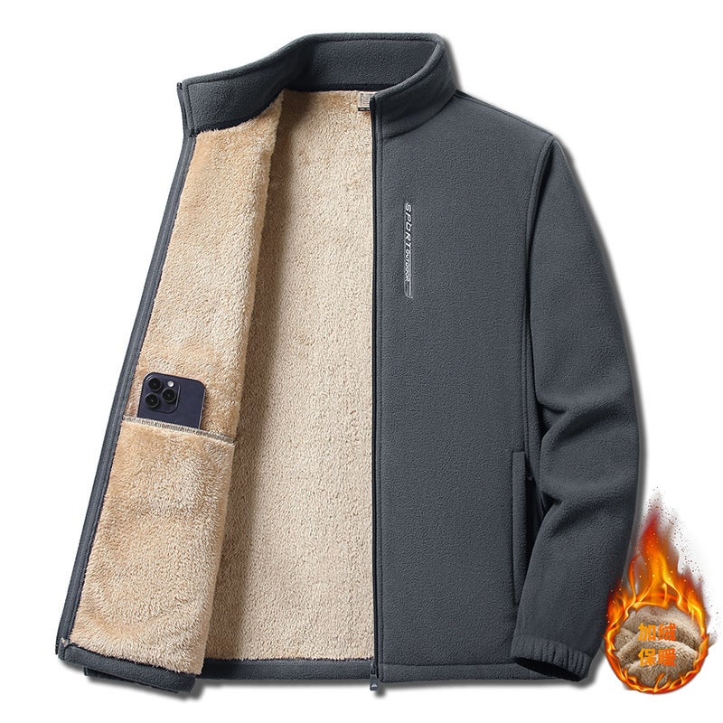 New Mens Fleece Jacket Warm Sherpa-Lined Zip Hoodie Dark gray - Image 1