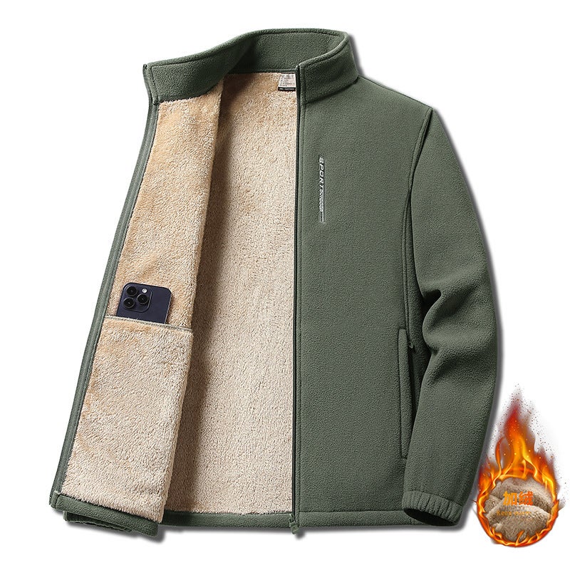New Mens Fleece Jacket Warm Sherpa-Lined Zip Hoodie Dark gray - Image 5