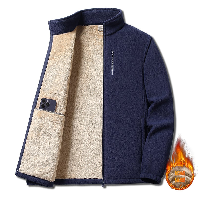 New Mens Fleece Jacket Warm Sherpa-Lined Zip Hoodie Dark gray - Image 2