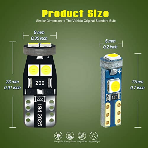 DODOFUN 12V White T5 37 74 73 2723 2721 T10 158 168 194 2825 with Socket Instrument Cluster Light LED Bulb Replacement Dashboard Panel Gauge Indicator Lamp PC74 PC37 PC118 PC168 PC175 PC194 PC195 PC160 PC161 - Image 2