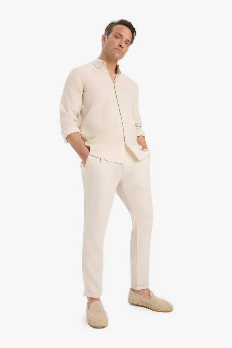 Defacto  Linen Regular Fit Crop Double Leg Summer Fabric Trousers for Men | Best Price UAE