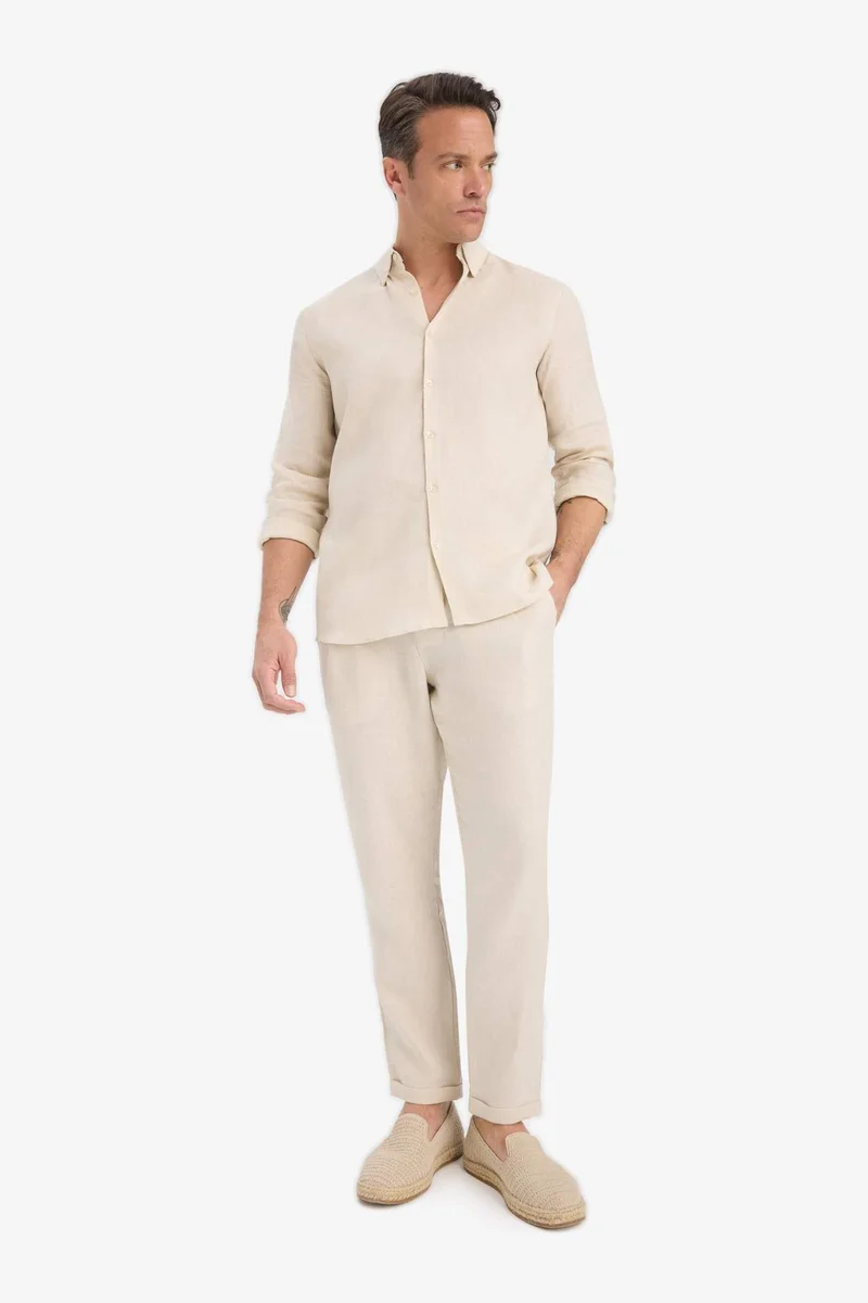 DeFacto Linen Regular Fit Crop Double Leg Summer Fabric Trousers