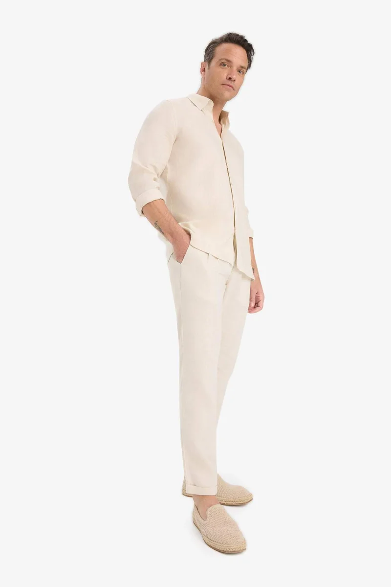 Defacto  Linen Regular Fit Crop Double Leg Summer Fabric Trousers for Men | Best Price UAE