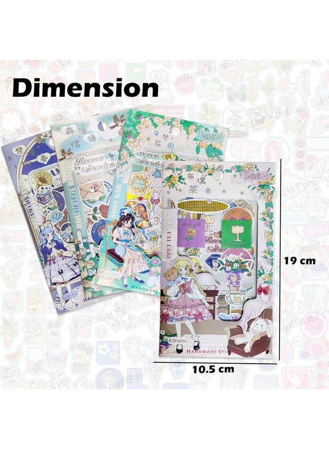 FunBlast Pvc Kawaii Stickers Set 16 Sheet (100+ Pcs) Diy 3D For Girls, Aesthetic Sticker, Journaling, Scrapbooking, Cute (Girls & Flowers 4X4=16 Sheetsself-Adhesive, Wall, 10 Cm, 19 Cms) - Image 2