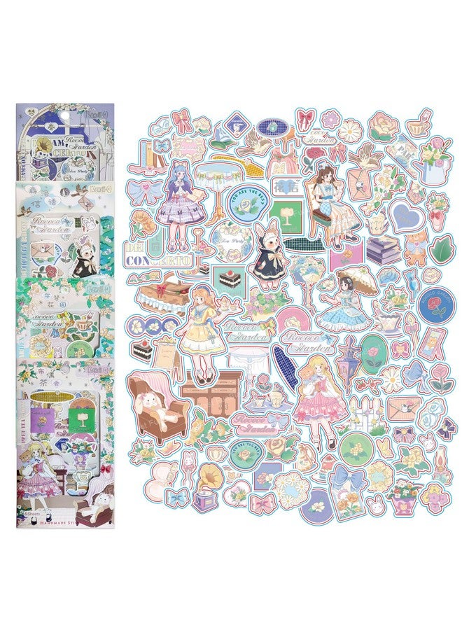 FunBlast Pvc Kawaii Stickers Set 16 Sheet (100+ Pcs) Diy 3D For Girls, Aesthetic Sticker, Journaling, Scrapbooking, Cute (Girls & Flowers 4X4=16 Sheetsself-Adhesive, Wall, 10 Cm, 19 Cms) - Image 1