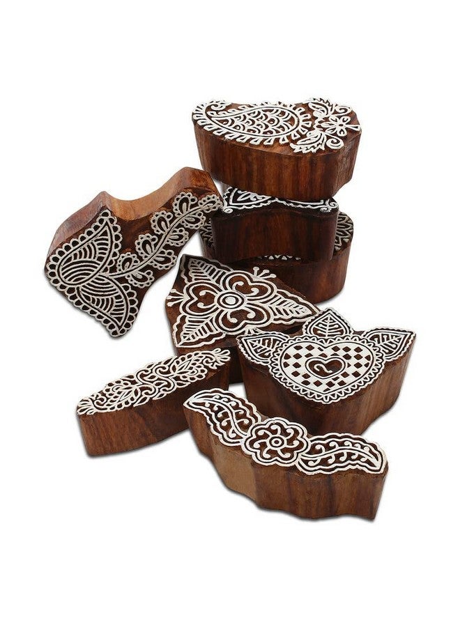 Hashcart Hand-Carved Mughal Design Wooden Baren Blocks/Stamps - (Set of 8) (Brown and White) - Image 4