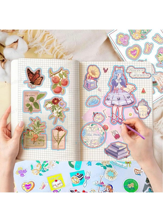 FunBlast Pvc Kawaii Stickers Set 16 Sheet (100+ Pcs) Diy 3D For Girls, Aesthetic Sticker, Journaling, Scrapbooking, Cute (Girls & Flowers 4X4=16 Sheetsself-Adhesive, Wall, 10 Cm, 19 Cms) - Image 5