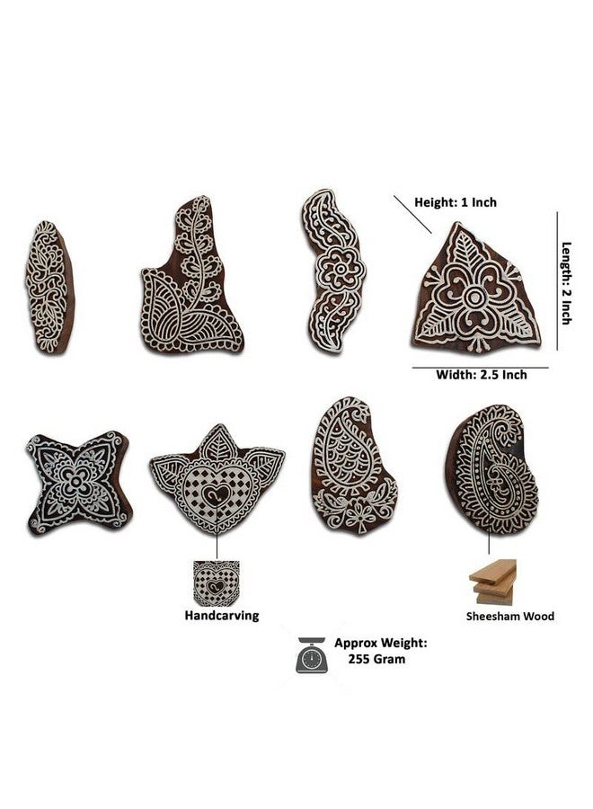 Hashcart Hand-Carved Mughal Design Wooden Baren Blocks/Stamps - (Set of 8) (Brown and White) - Image 5