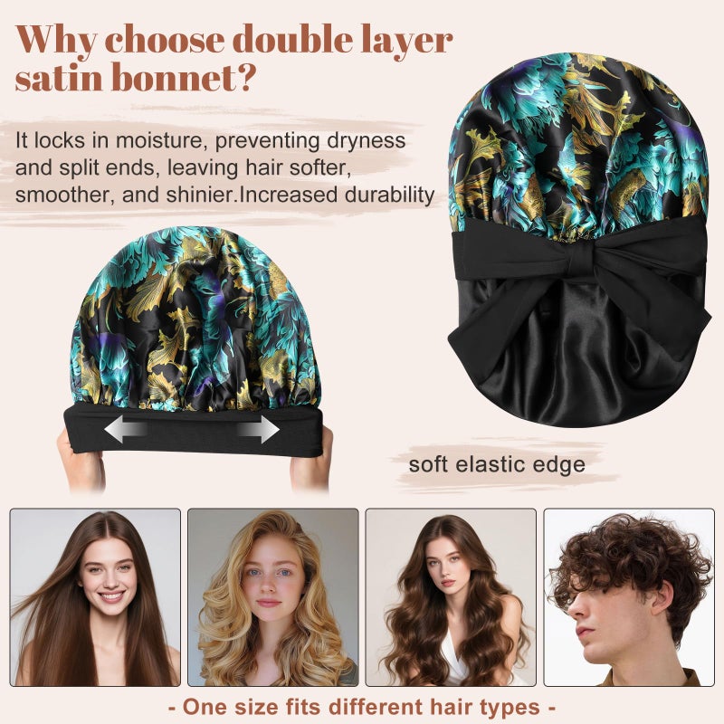 CHLINS Satin Bonnet Silk Bonnet for Sleeping Silk Sleep Cap Double Layer Hair Bonnet with Elastic Tie Band for Curly Hair Night Cap - Image 3