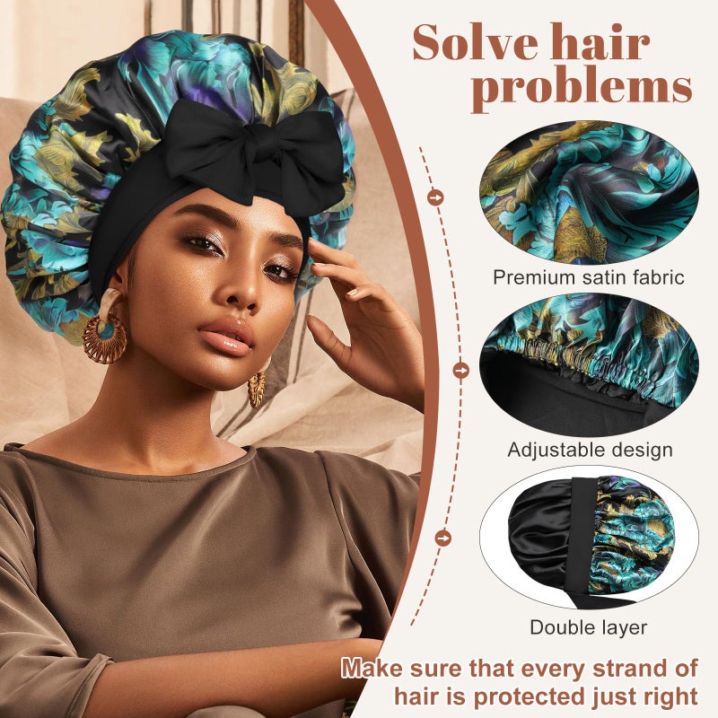 CHLINS Satin Bonnet Silk Bonnet for Sleeping Silk Sleep Cap Double Layer Hair Bonnet with Elastic Tie Band for Curly Hair Night Cap - Image 4