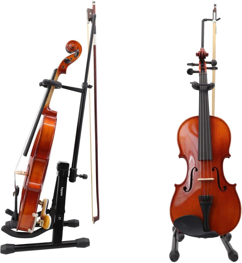 Rayzm Violin Stand with Bow Holder, Adjustable Portable Folding Tripod Metal Stand for Violin/Ukulele/Mandolin, Easy Installation - Image 1