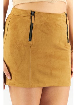 IKKS Women Solid Mini Skirt, Tan  - Image 3
