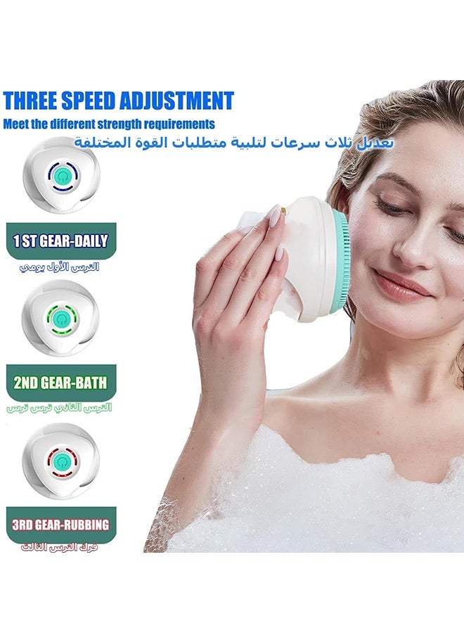 غنافوتو فرشاة دش كهربائية، فرشاة ظهر دوارة قابلة لإعادة الشحن بمقبض طويل، مناسبة لتقشير الجسم وتنظيفه، مقاومة للماء ومانعة للانزلاق بفضل السيليكون، 5 ملحقات للفرشاة - Image 2