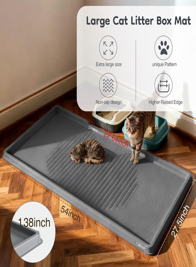 ISSEVE Cat Litter Mat 54" x 27.5" XXL, Extra Large Silicone Mat for Litter Box, 1.38" Raised Edge Urine Proof Litter Trapping Mat Pad for Scatter Control, Soft on Kitty Paws, Protect Floor (Dark Grey) - Image 3