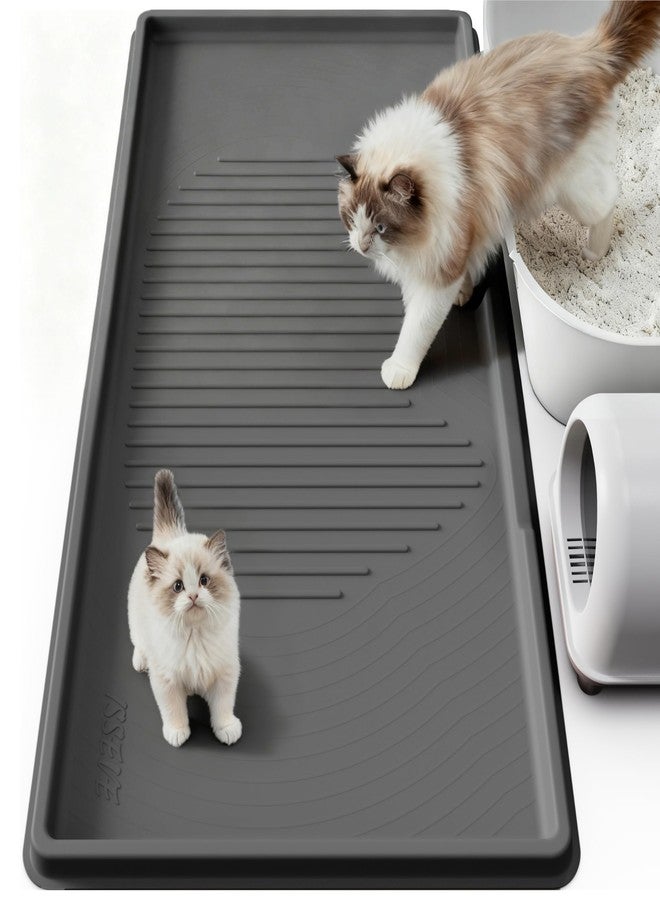 ISSEVE Cat Litter Mat 54" x 27.5" XXL, Extra Large Silicone Mat for Litter Box, 1.38" Raised Edge Urine Proof Litter Trapping Mat Pad for Scatter Control, Soft on Kitty Paws, Protect Floor (Dark Grey) - Image 1