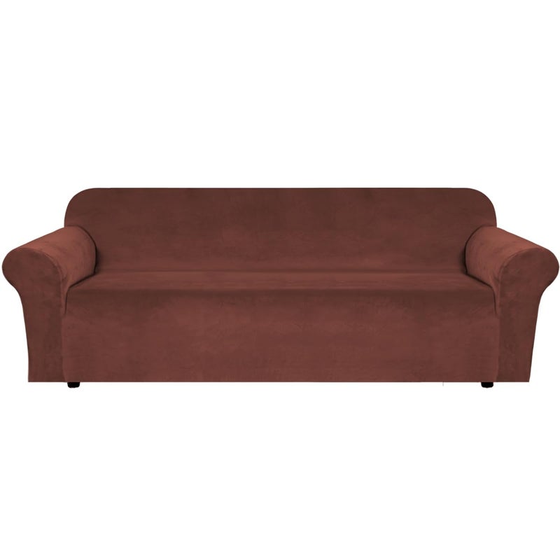 H.VERSAILTEX Stretch Velvet Sofa Covers Large Couch Covers Furniture Protector Soft with Non Slip Elastic Bottom  Feature Thick Comfy Rich Velour (Extra Large Sofa 98""-105""  Burnt Brick) - Image 1