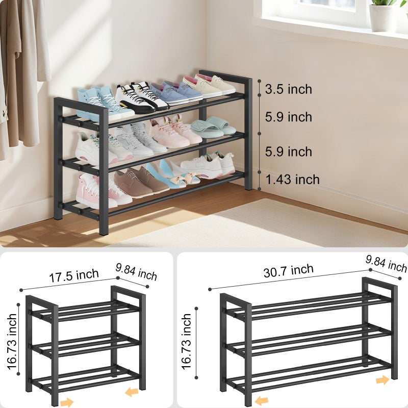 Detsuk 3-Tier Expandable Shoe Rack â€“ Adjustable Heavy-Duty Metal Shoe Organizer Shelf for Closet, Entryway, Mudroom & Garage â€“ Durable Freestanding Storage, Black - Image 5