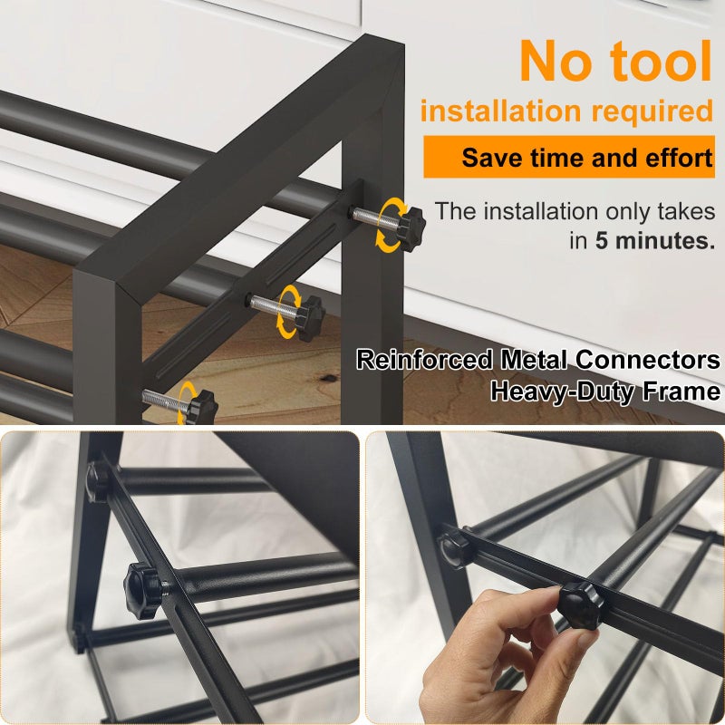 Detsuk 3-Tier Expandable Shoe Rack â€“ Adjustable Heavy-Duty Metal Shoe Organizer Shelf for Closet, Entryway, Mudroom & Garage â€“ Durable Freestanding Storage, Black - Image 4