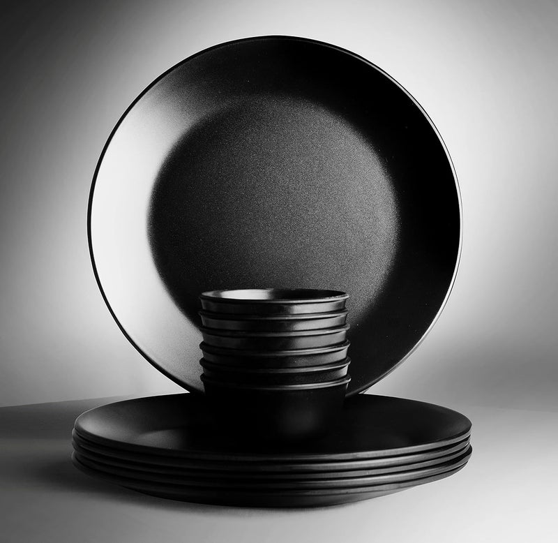 ECOSPIT CONTAINER Pack of 12 Black Regular Dinner Set Full Plate and Veg Bowl Serves 6 - Image 1